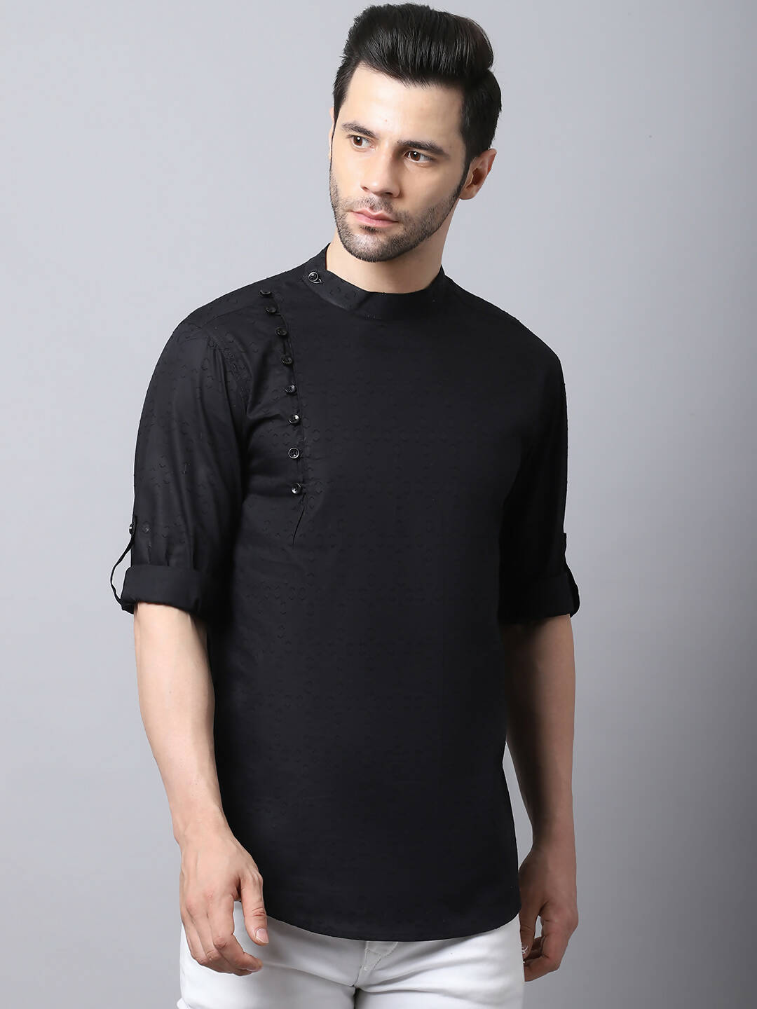 Even Apparels Black Pure Cotton Men's Kurta With Side Placket | Grocsy