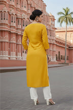 SRS Fashion Yellow Embroidered Rayon Straight Kurta Set | Grocsy