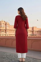 SRS Fashion Red Embroidered Rayon Straight Kurta Set | Grocsy