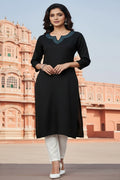 SRS Fashion Black Embroidered Rayon Straight Kurta Set | Grocsy