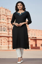 SRS Fashion Black Embroidered Rayon Straight Kurta Set | Grocsy