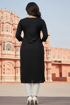 SRS Fashion Black Embroidered Rayon Straight Kurta Set | Grocsy