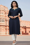 SRS Fashion Blue Embroidered Rayon Straight Kurta Set | Grocsy