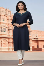 SRS Fashion Blue Embroidered Rayon Straight Kurta Set | Grocsy