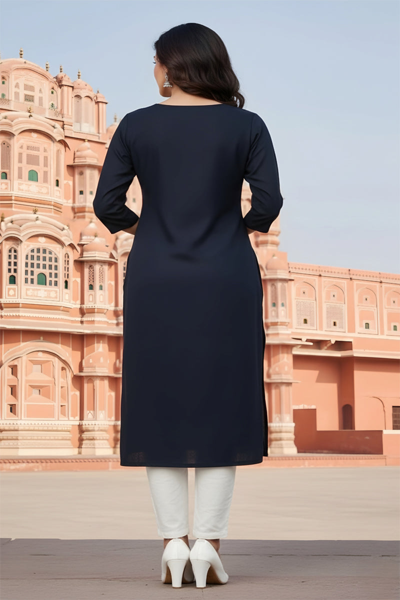 SRS Fashion Blue Embroidered Rayon Straight Kurta Set | Grocsy