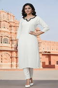 SRS Fashion White Embroidered Rayon Straight Kurta Set | Grocsy