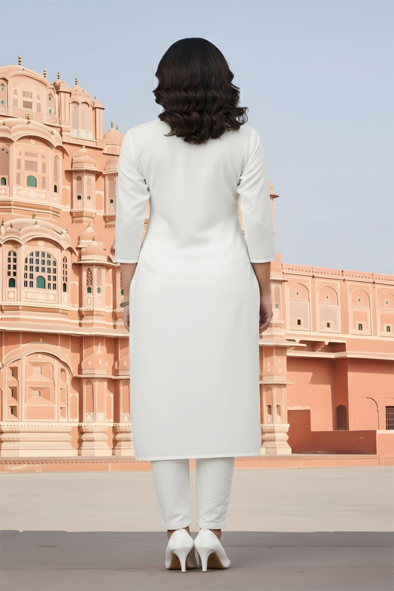 SRS Fashion White Embroidered Rayon Straight Kurta Set | Grocsy