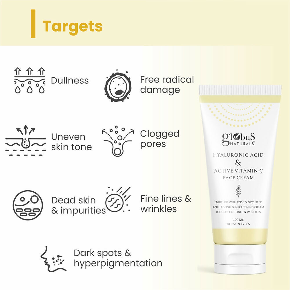 Globus Naturals Hyaluronic Acid & Vitamin C Anti Ageing Face Cream | Grocsy