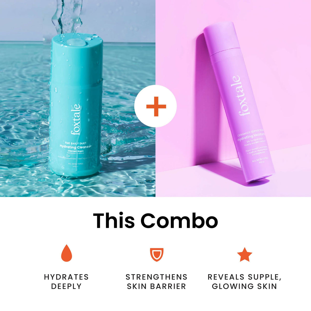 Foxtale Hydration Skin Care Kit: Cleanser Face Wash + Ceramide Supercream Moisturizer | Grocsy