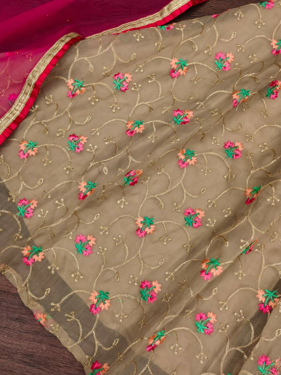 Jyoti Fashion Beautiful Beige Organza Silk Embroidered Kids Lehenga Choli Set | Grocsy