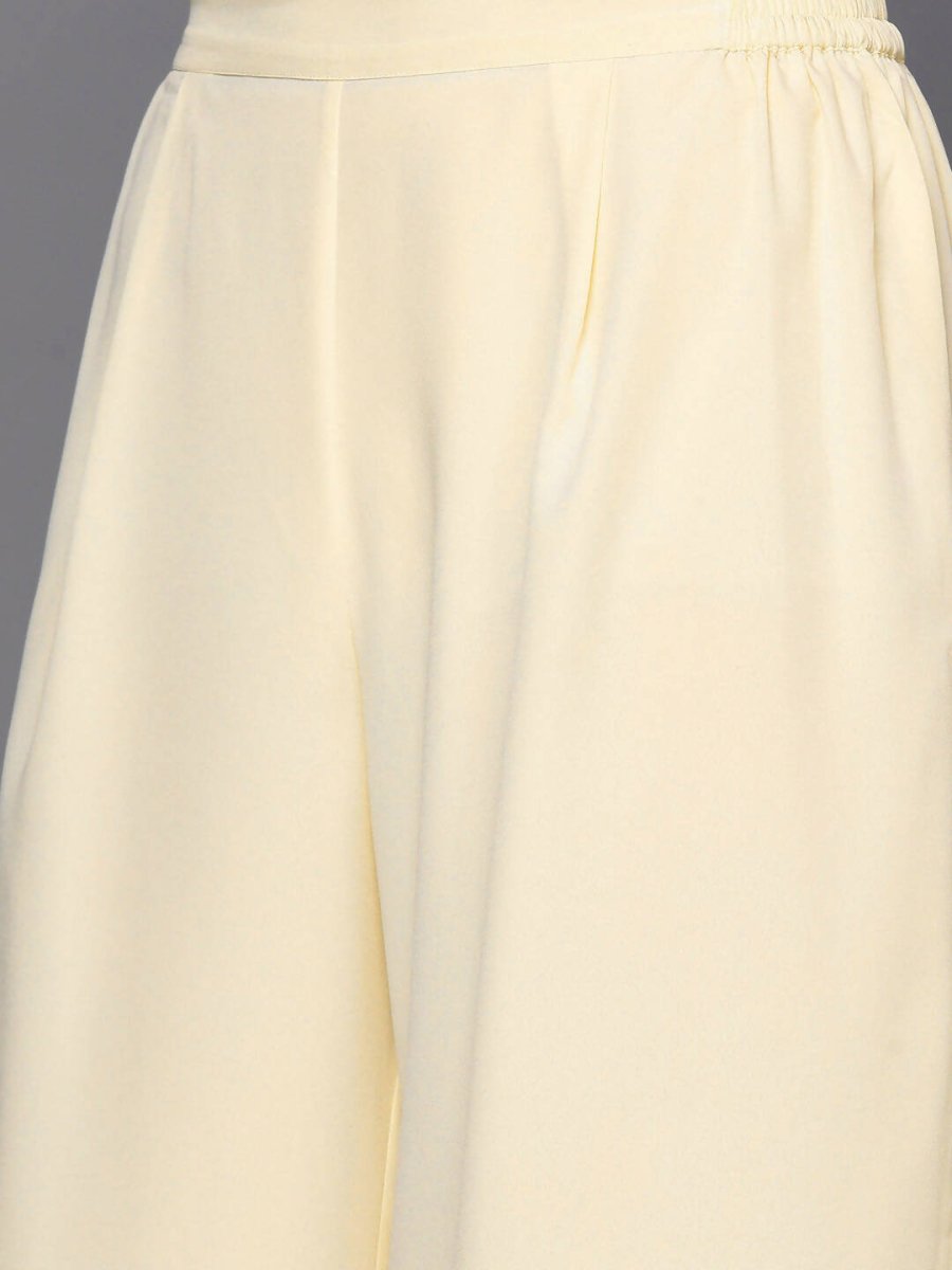 Ahalyaa Peach-Coloured & Blue Printed Striped Asymmetric Taselled Kaftan Kurta Palazzos | Grocsy