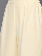 Ahalyaa Peach-Coloured & Blue Printed Striped Asymmetric Taselled Kaftan Kurta Palazzos | Grocsy