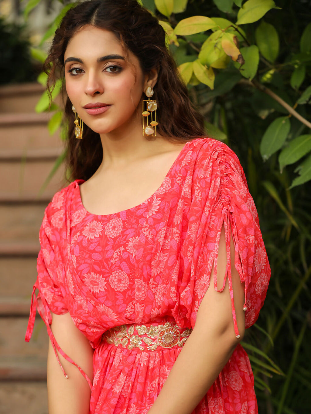 Janasya Pink Georgette Floral Gown | Grocsy