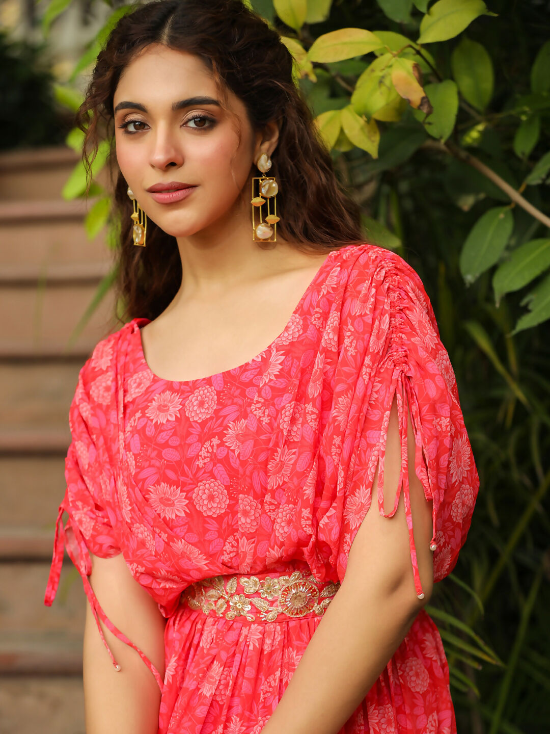 Janasya Pink Georgette Floral Gown | Grocsy