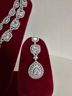 Siver American Diamond Two Layer Elegent Necklace Set With Earrings By House of Ree - Swadesiicart