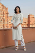 SRS Fashion White Embroidered Rayon Straight Kurta Set | Grocsy