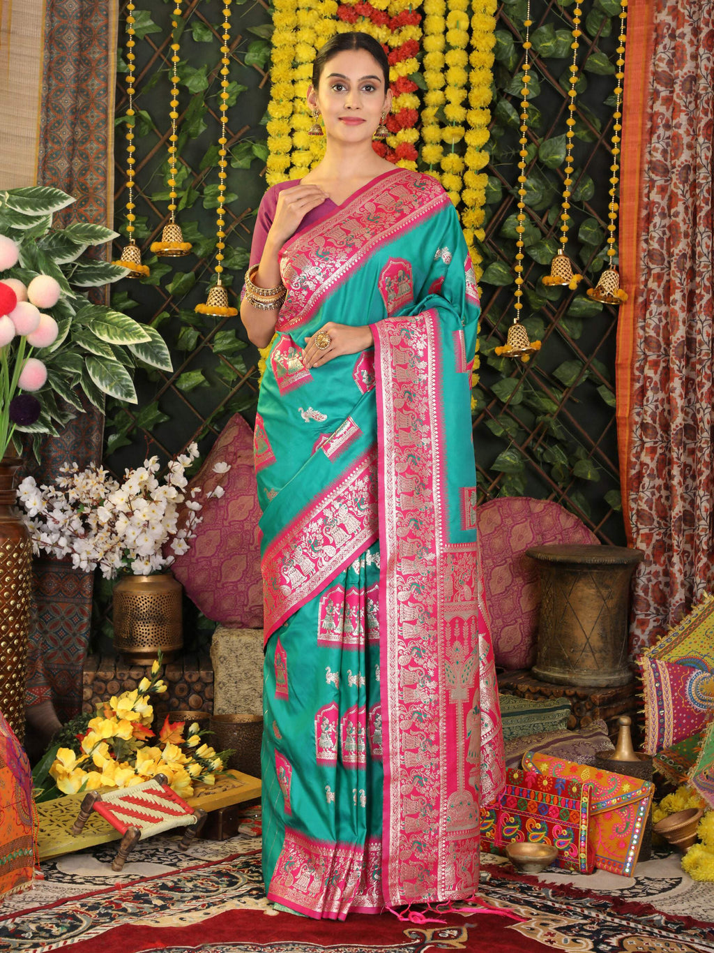 Shree Shyam Fashion Silk Sea Green Saree | Grocsy