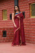 Very Much Indian Pure Cotton Handloom Saree With Intricate Borders - Red | Grocsy