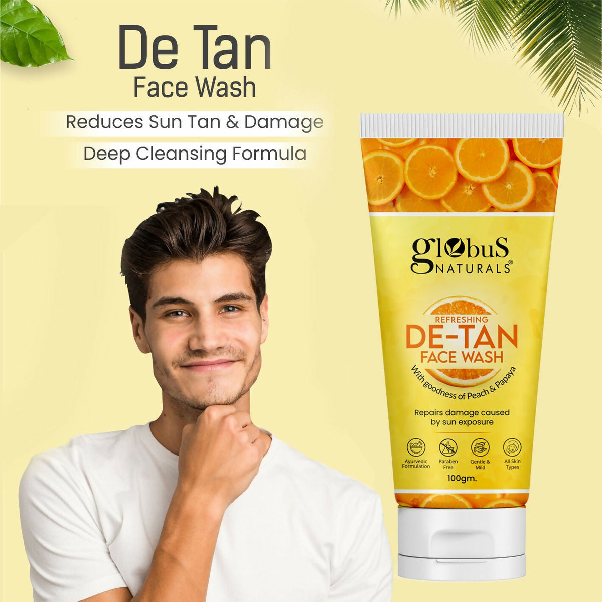 Globus Naturals De Tan Face Wash, Suitable For All Skin Types | Grocsy