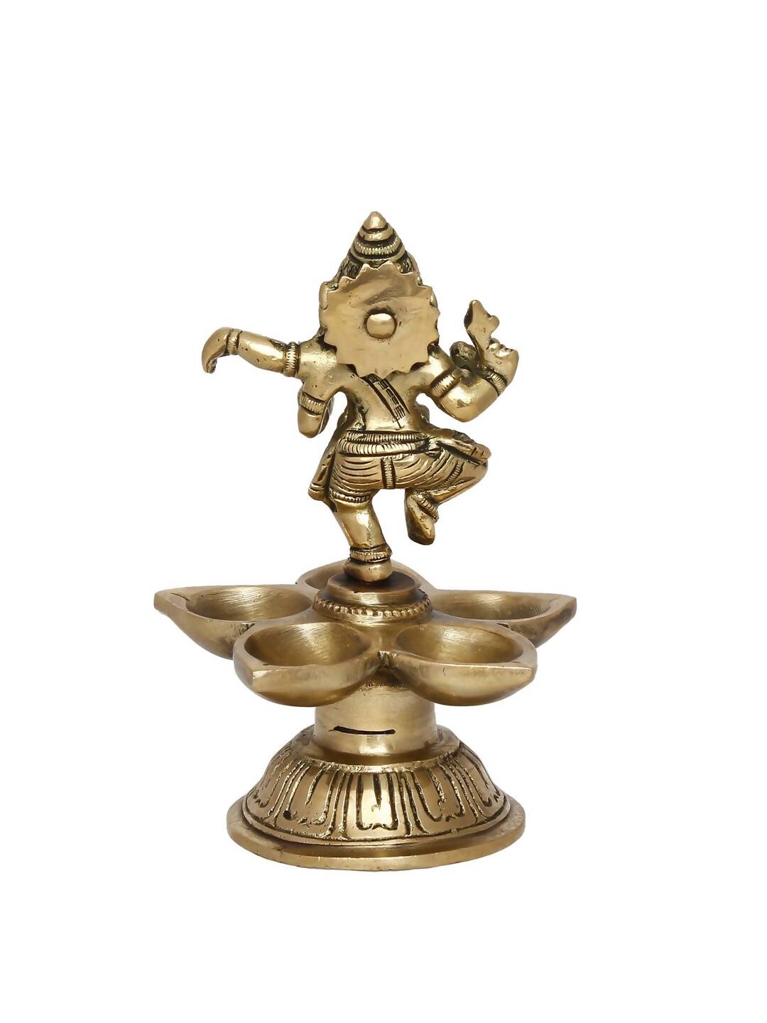 eCraftIndia Gold-Toned Handcrafted Dancing Lord Ganesha Showpiece With Diya | Grocsy