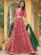 Janasya Pink Georgette Floral Lehenga Choli Dupatta | Grocsy