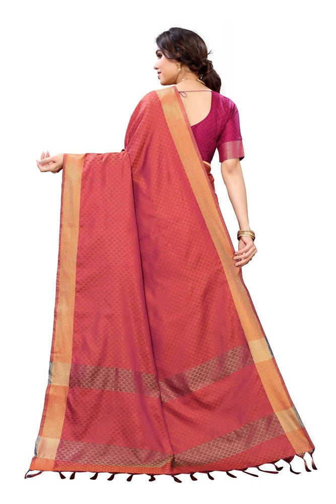 Vamika Banarasi Jacquard Weaving Orange Saree | Grocsy