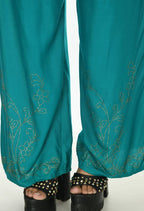 Mominos Fashion Moeza Reyon Cotton Rama Green Color Sirsoki Work Palazzo | Grocsy