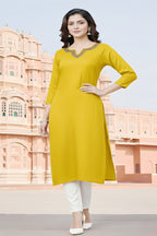 SRS Fashion Yellow Embroidered Rayon Straight Kurta Set | Grocsy