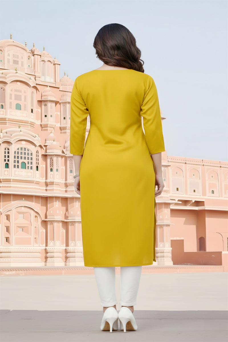 SRS Fashion Yellow Embroidered Rayon Straight Kurta Set | Grocsy