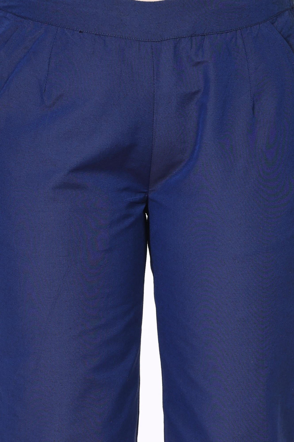W for Woman Blue Solid Straight Rayon Pant | Grocsy