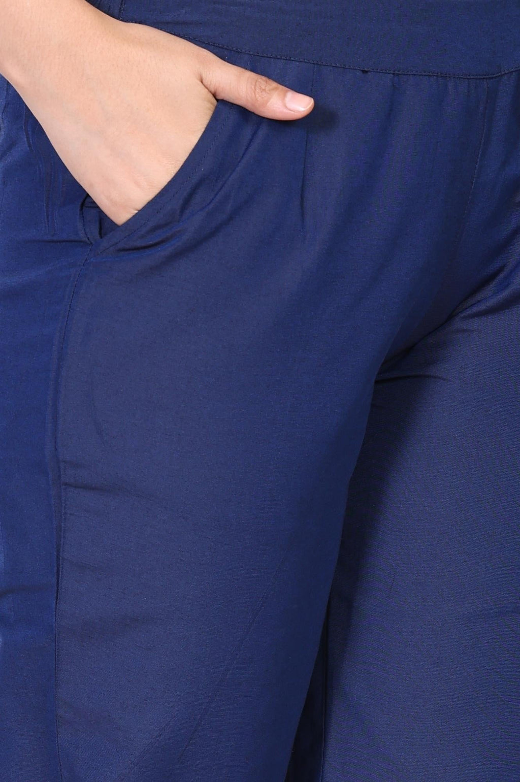W for Woman Blue Solid Straight Rayon Pant | Grocsy