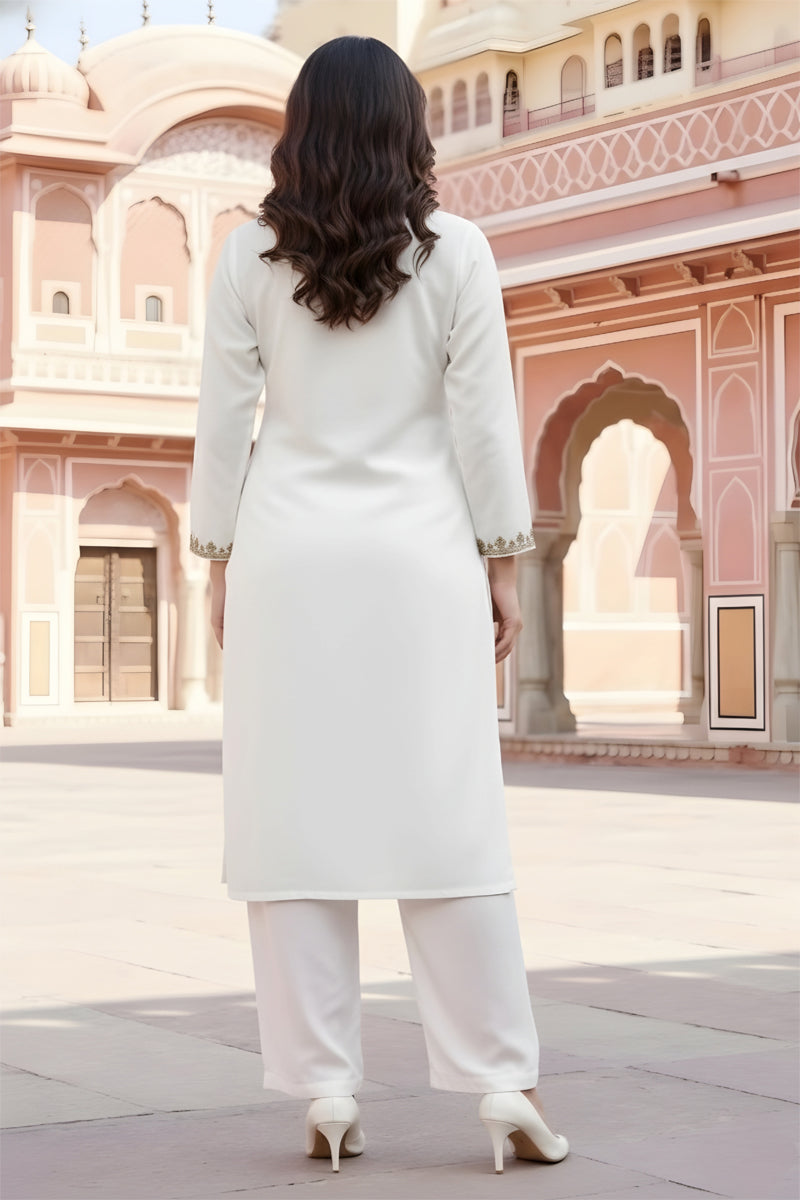 SRS Fashion White Embroidered Rayon Straight Kurta Set | Grocsy