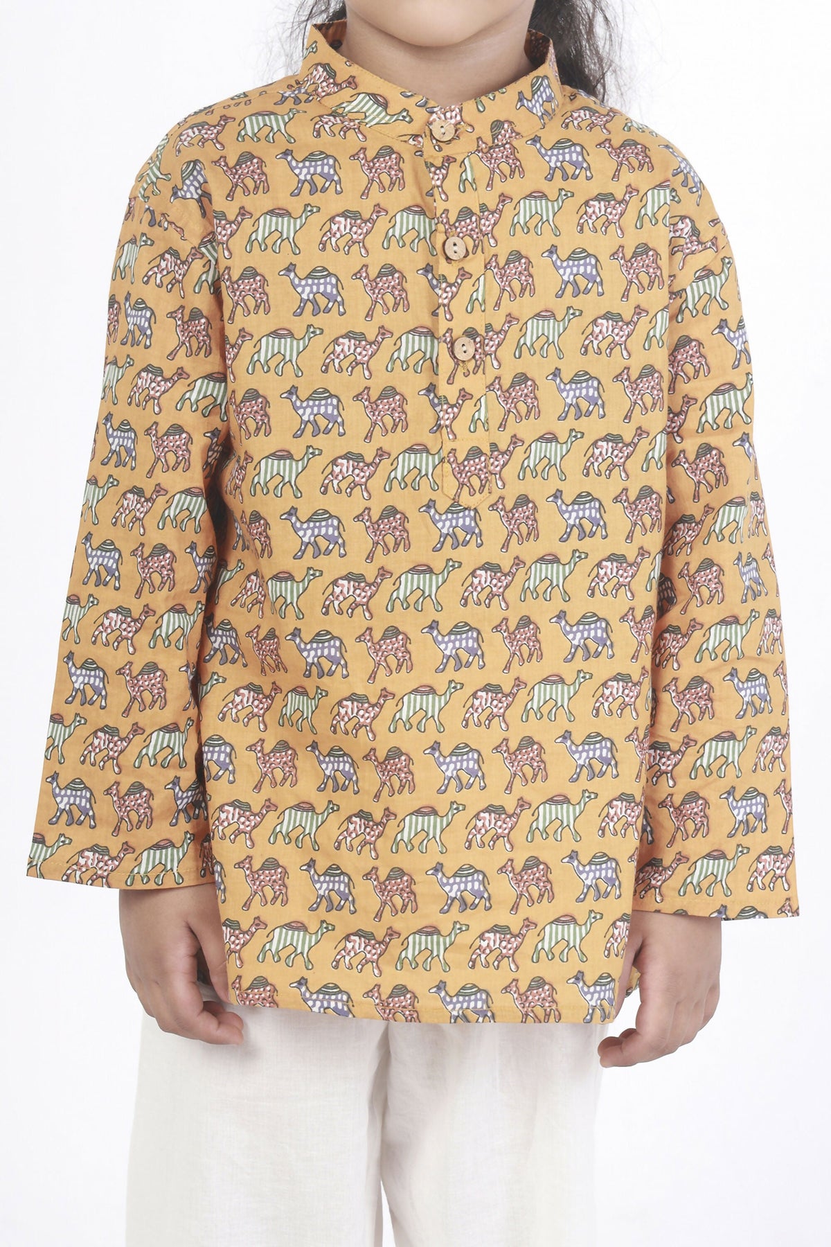 Breathables Kids Cotton Night Suit – Yellow Camel Print Kurta & Pyjama Co-Ord Set For Boys & Girls | Grocsy