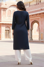 SRS Fashion Blue Embroidered Rayon Straight Kurta Set | Grocsy