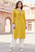 SRS Fashion Yellow Embroidered Rayon Straight Kurta Set | Grocsy