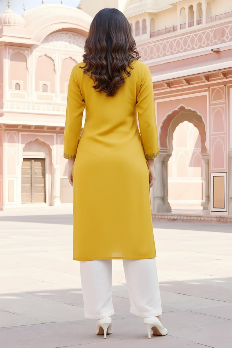 SRS Fashion Yellow Embroidered Rayon Straight Kurta Set | Grocsy
