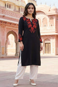 SRS Fashion Black Embroidered Rayon Straight Kurta Set | Grocsy