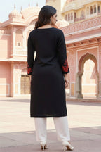 SRS Fashion Black Embroidered Rayon Straight Kurta Set | Grocsy