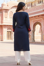 SRS Fashion Blue Embroidered Rayon Straight Kurta Set | Grocsy