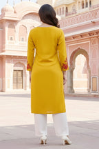 SRS Fashion Yellow Embroidered Rayon Straight Kurta Set | Grocsy