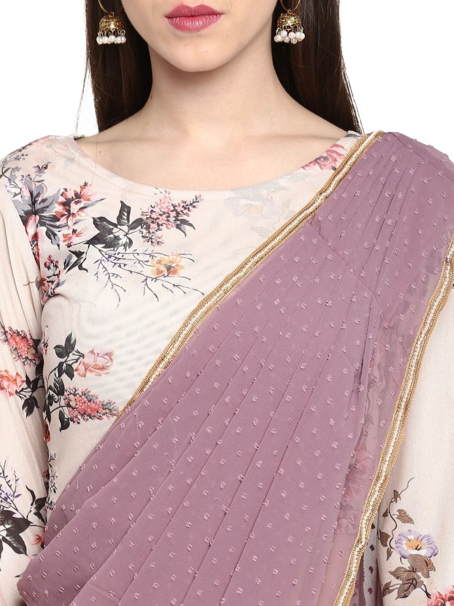 Ahalyaa Women's Mauve Butta Georgette Ready to Wear Saree | Grocsy