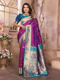 Joban Fashion Paithani Purple Woven Soft Silk Saree | Grocsy