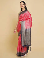 Kalamandir Ethnic Motifs Pink Silk Blend Saree | Grocsy