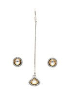 Dual Tone Kundan Maang Tikka with Earrings Jewellery Set (silver) - Ruby Raang | Grocsy