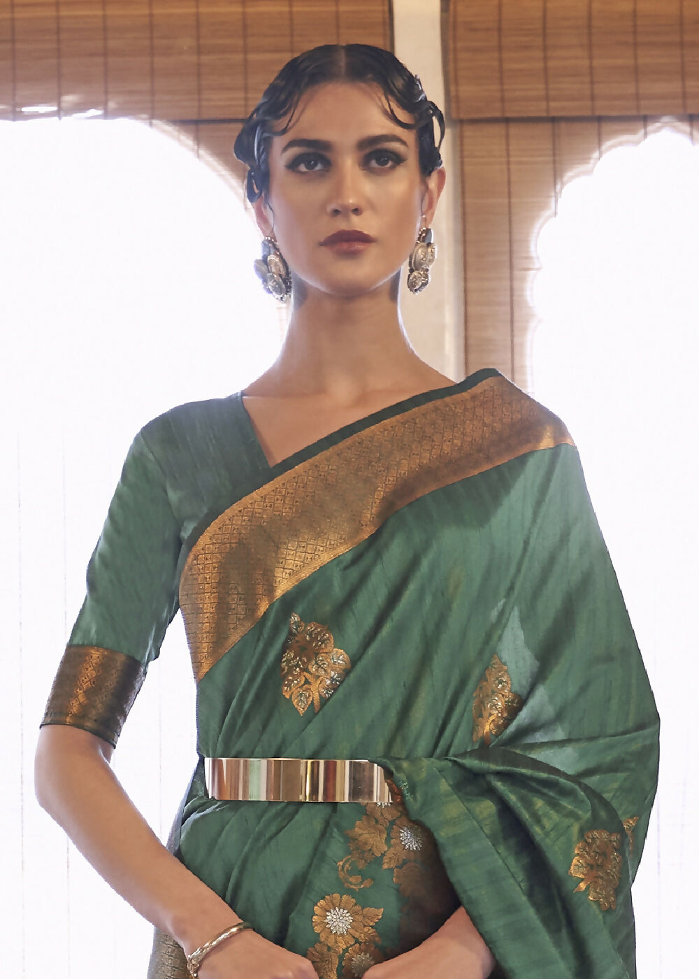 Unique Green Tussar Banarasi Silk Designer Saree - Emponline | Grocsy
