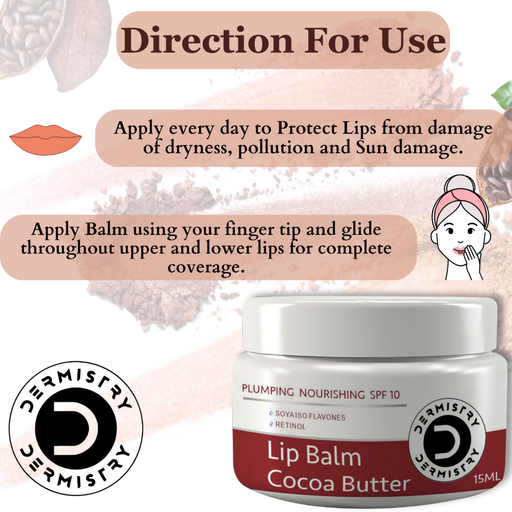 Dermistry Cocoa Butter Lip Care Tint Balm Plumping Nourishing Retinol SPF 10 for Glossy Lips | Grocsy