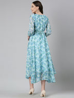 Souchii Blue Floral Chiffon Maxi Dress | Grocsy