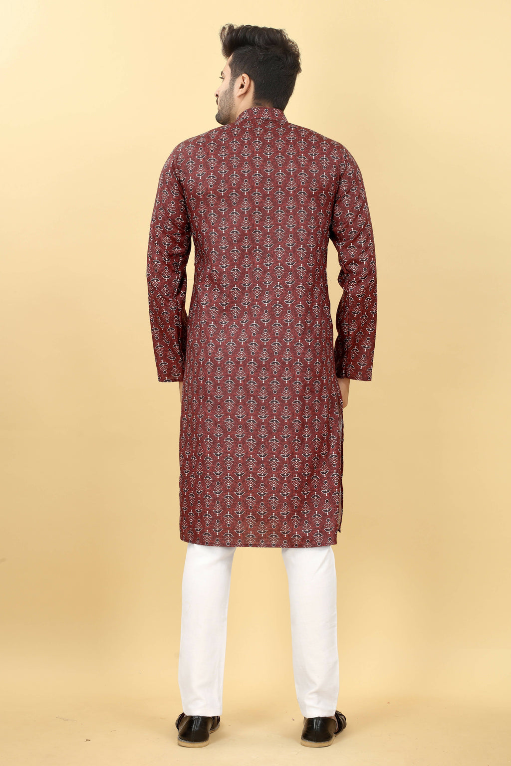 Maroon Cotton Printed Men's Kurta - Mahotsav | Grocsy