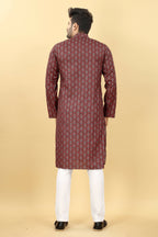 Maroon Cotton Printed Men's Kurta - Mahotsav | Grocsy