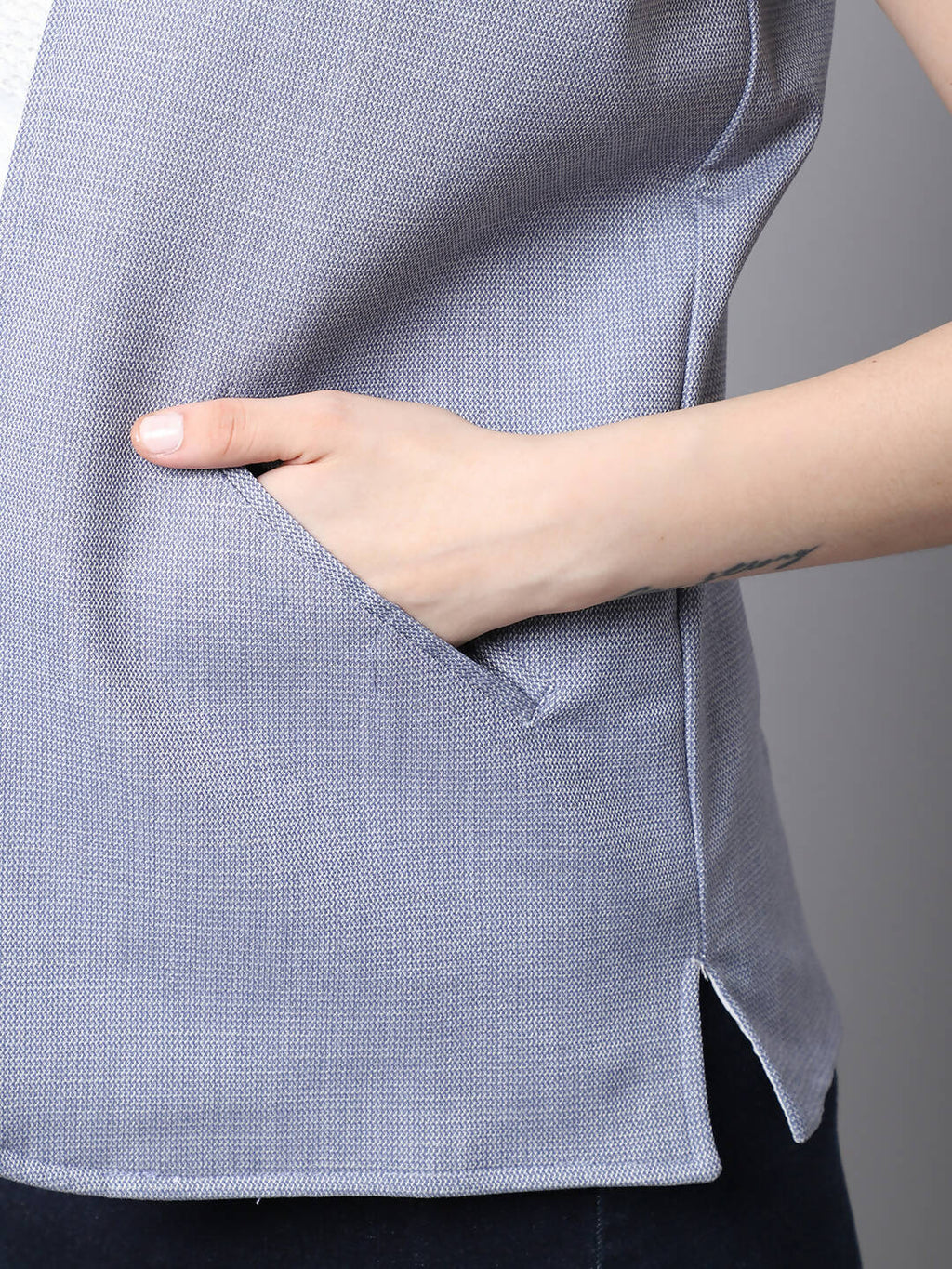 Even Apparels Grey Polyblend Open Front Women's Waistcoat | Grocsy